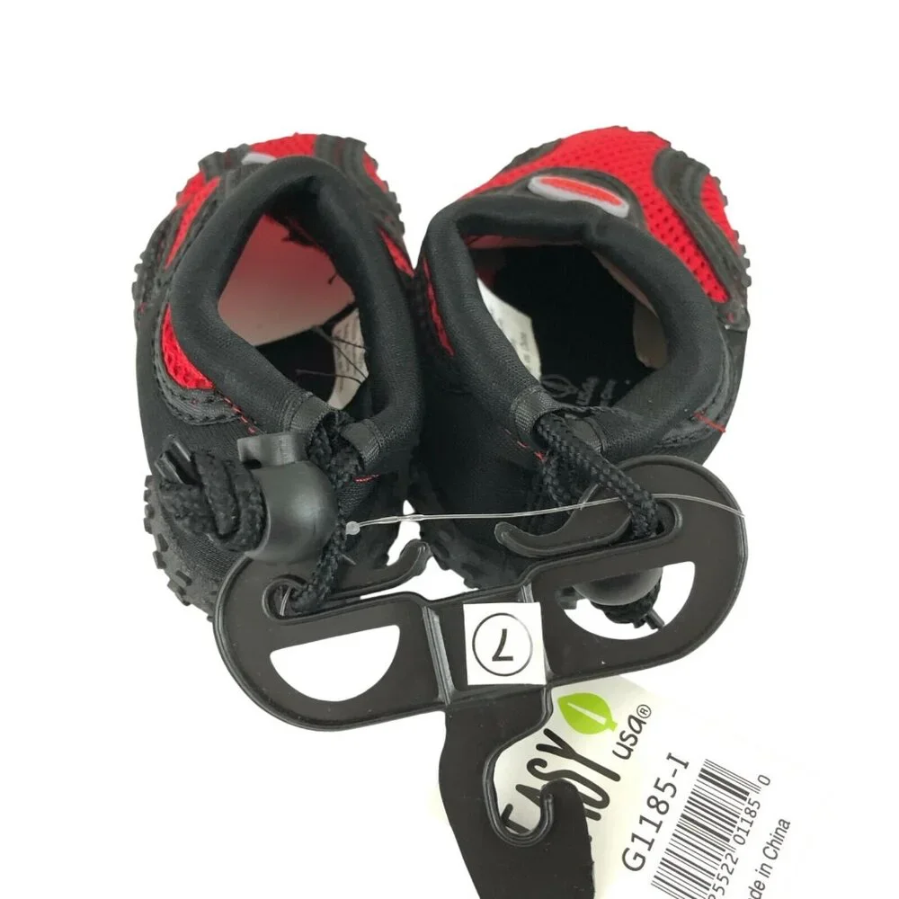 Easy USA Toddler Boys Water Shoes Slip On Mesh Drawstring Black Red Size 7